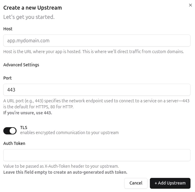 Upstreams - Create New
