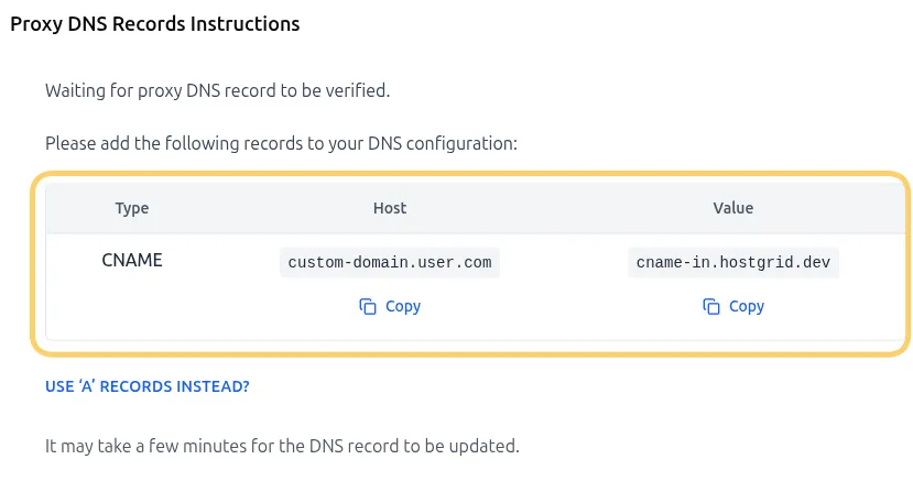 DNS Instructions Popup