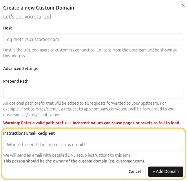 Instructions Email Recipient Field