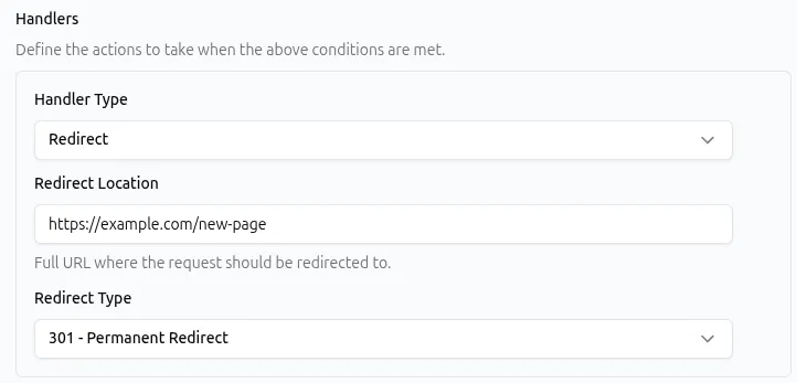 Redirect Handler 301 UI